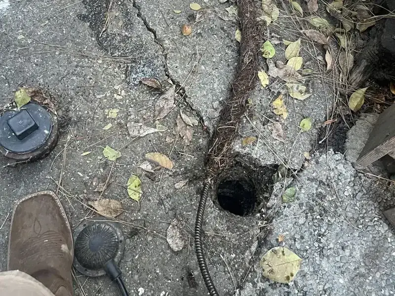 Sewer cleanout with an inspection cable on a Jeff's Plumbing job