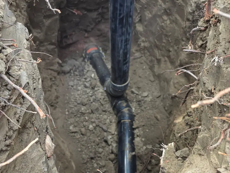 Excavation around a sewer line on a Jeff's Plumbing job